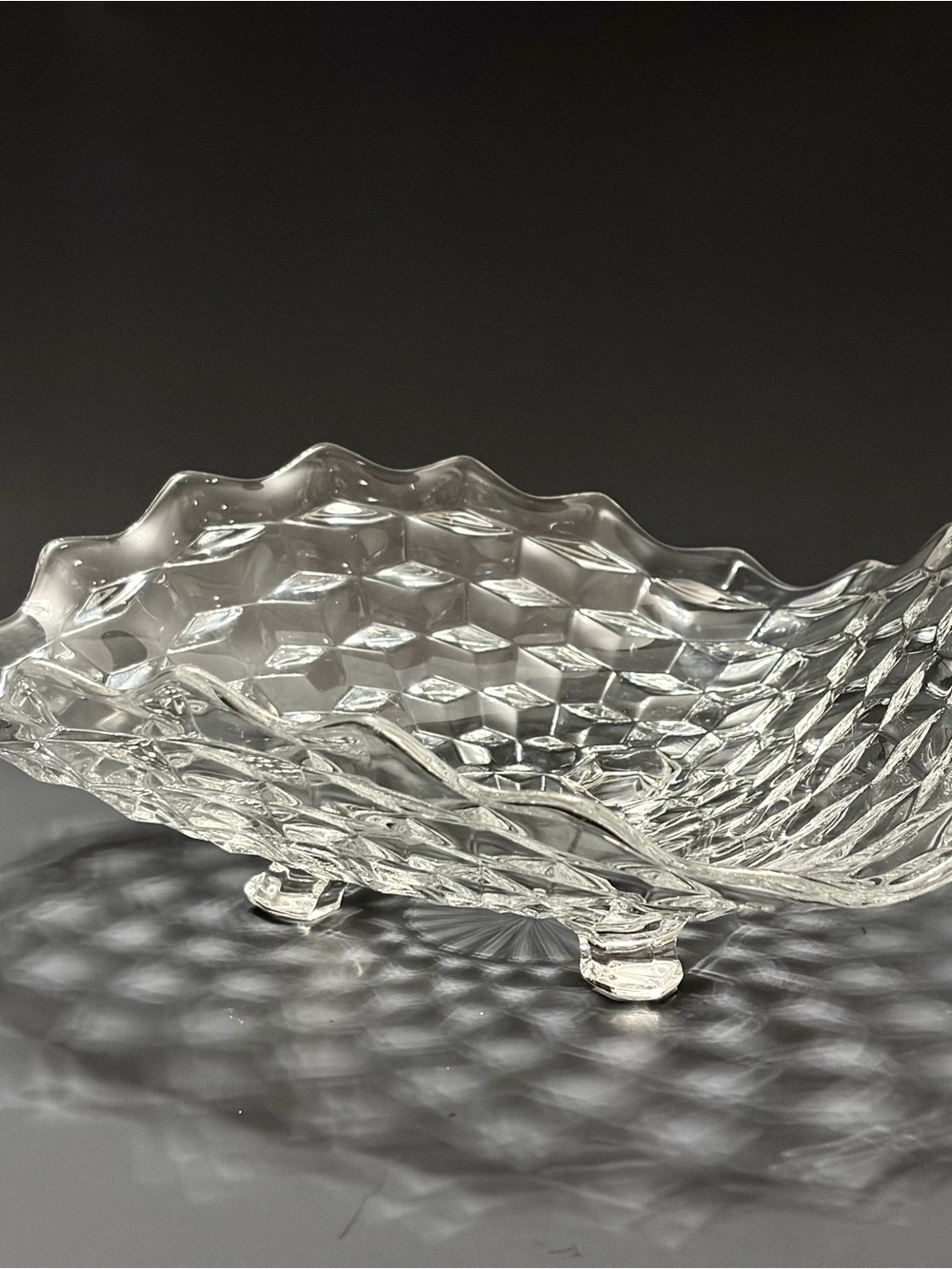 Mid Century Modern Geometric Glass Bowl | MCM Retro Decor | Fostoria Centerpiece